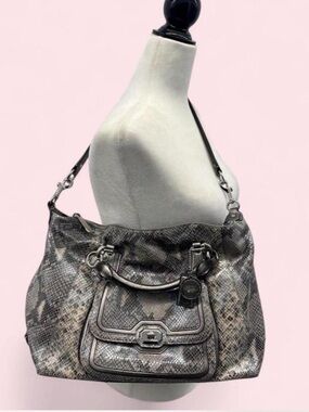 Authentic Coach Campbell Embossed Python Leather Shoulder Bag Silver Turlock